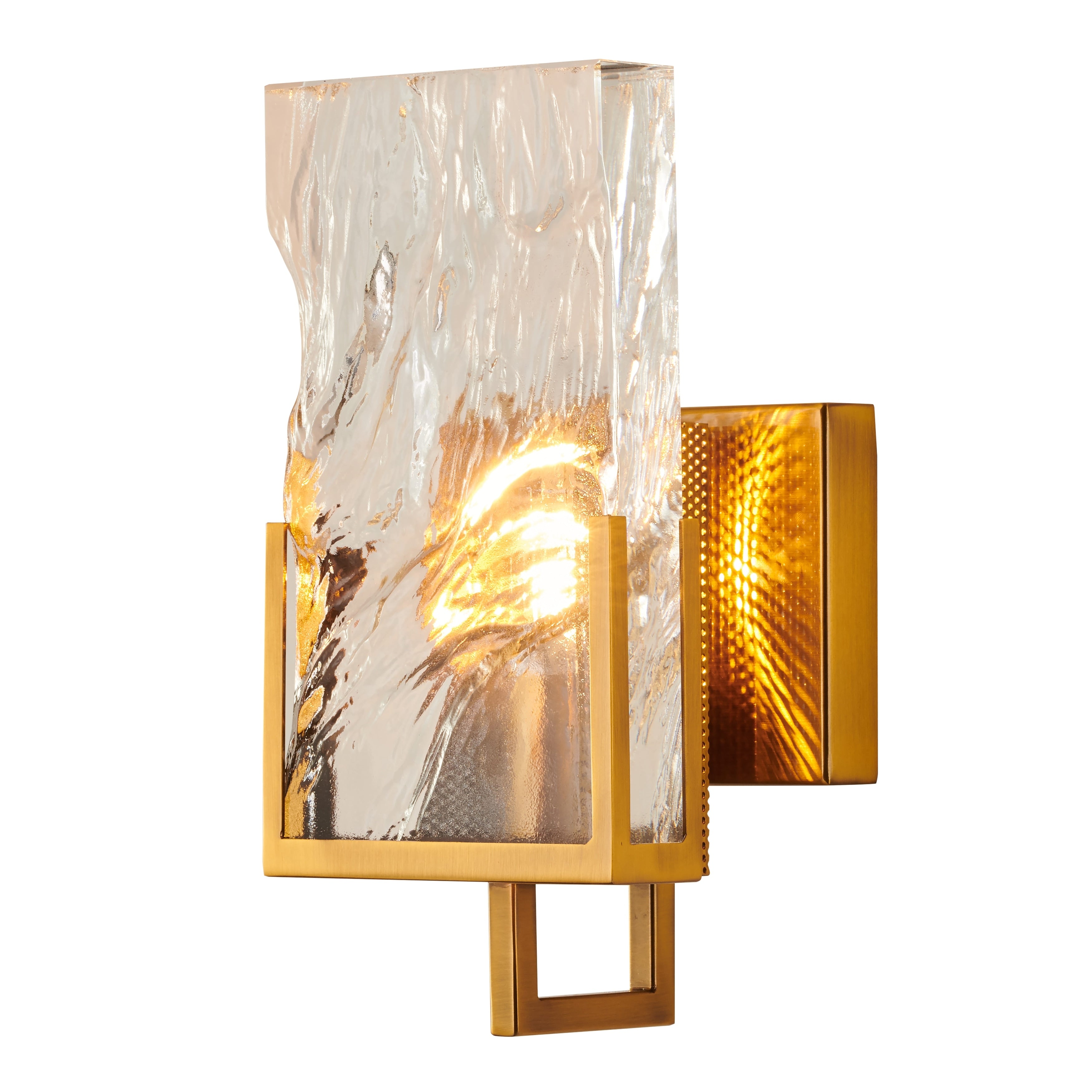 Gold Metal Wall Sconce With Glass Plaque
