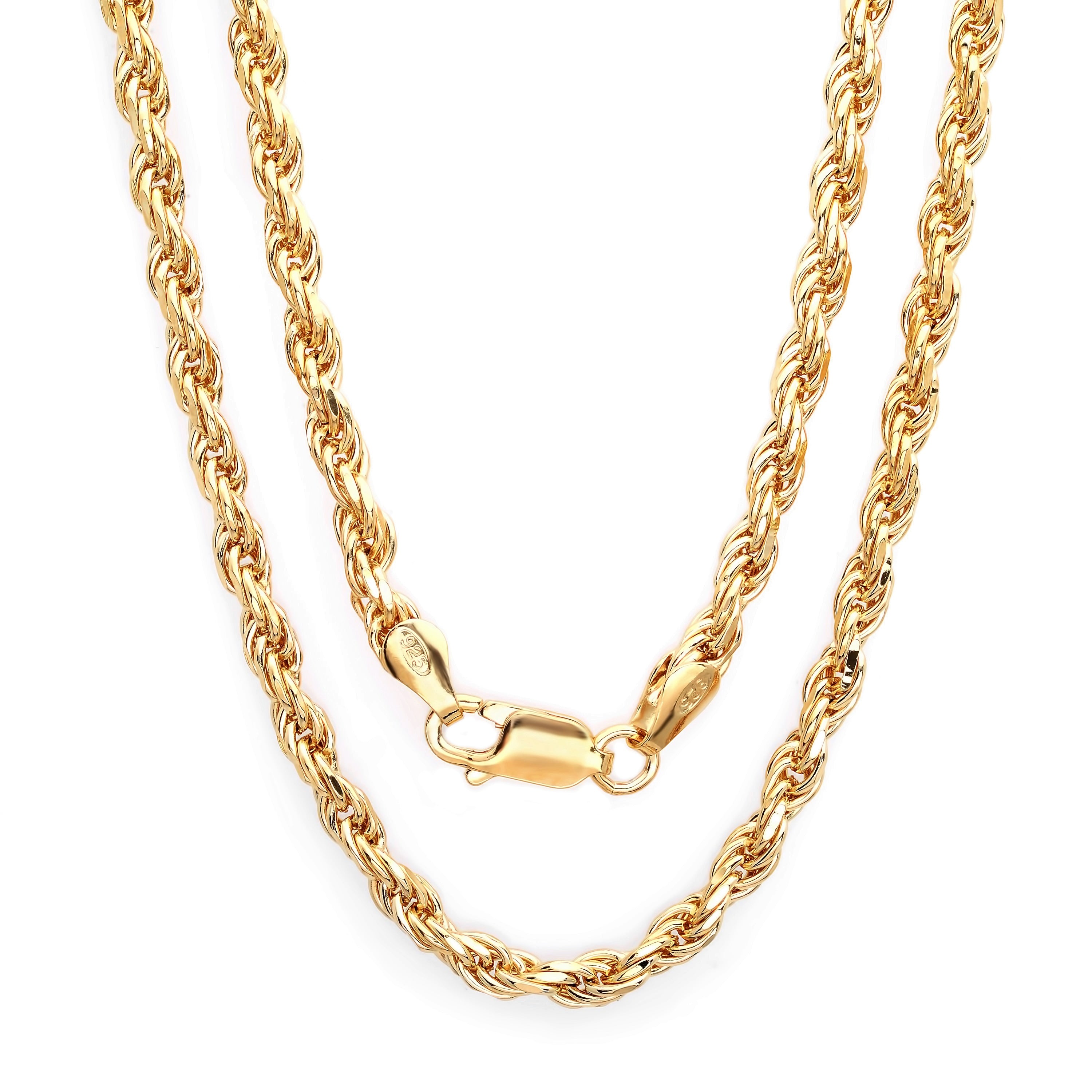 Roberto Martinez Gold Plated Silver 2.25 Mm Diamond Cut Rope Chain 16 30 Inch Yellow