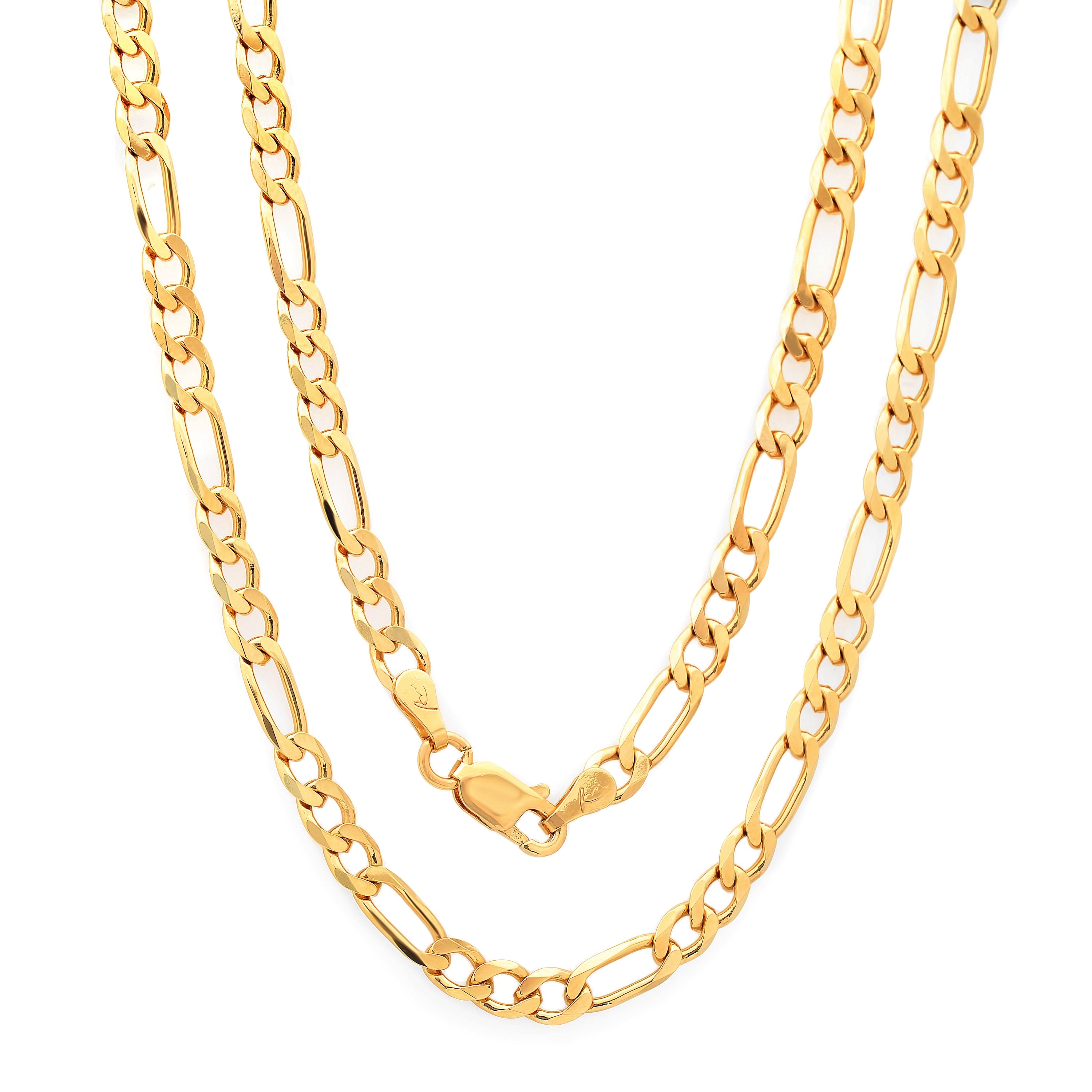 Yellow Gold Plated Silver Italian 4 Mm Figaro Chain 18 30 Inch