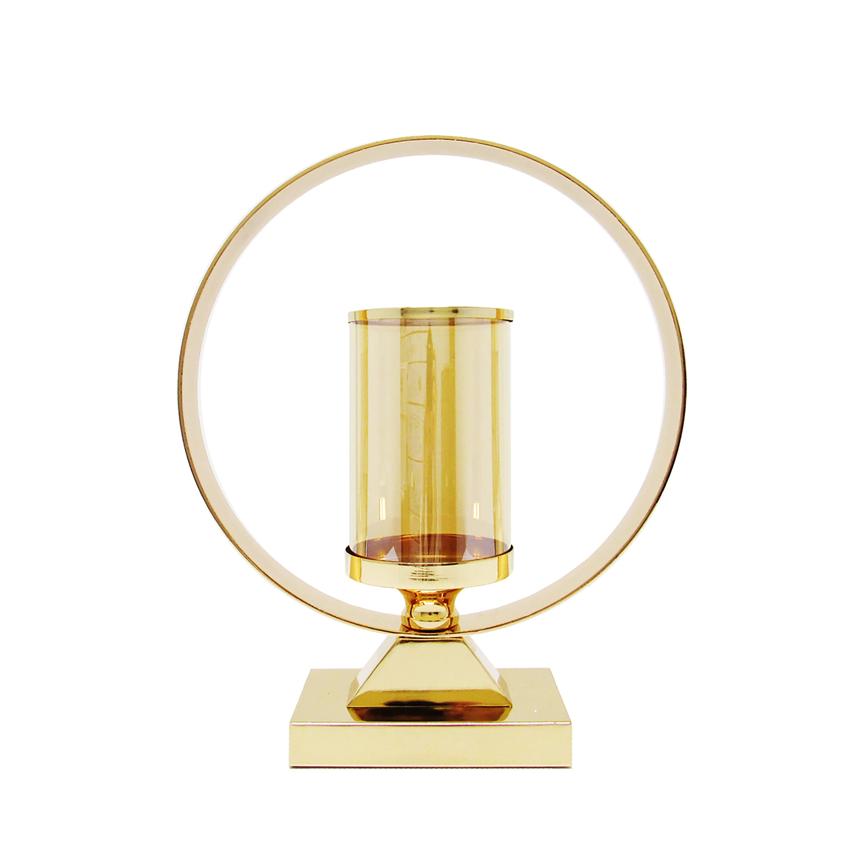 Gold Round Circle Ring Hurricane Candle Holder