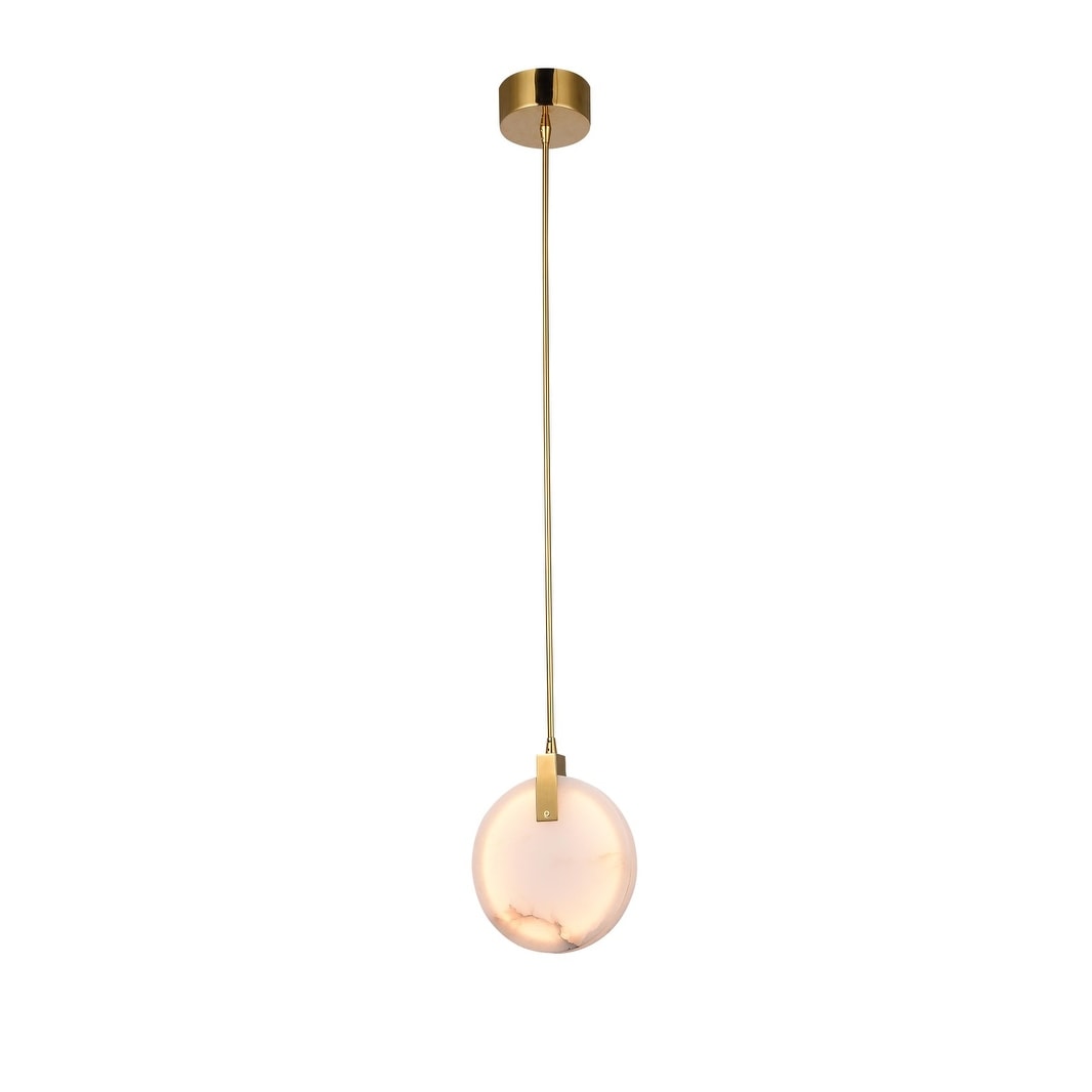 Gold Stainless Steel Led Single Pendant Lighting With Marble Plaque
