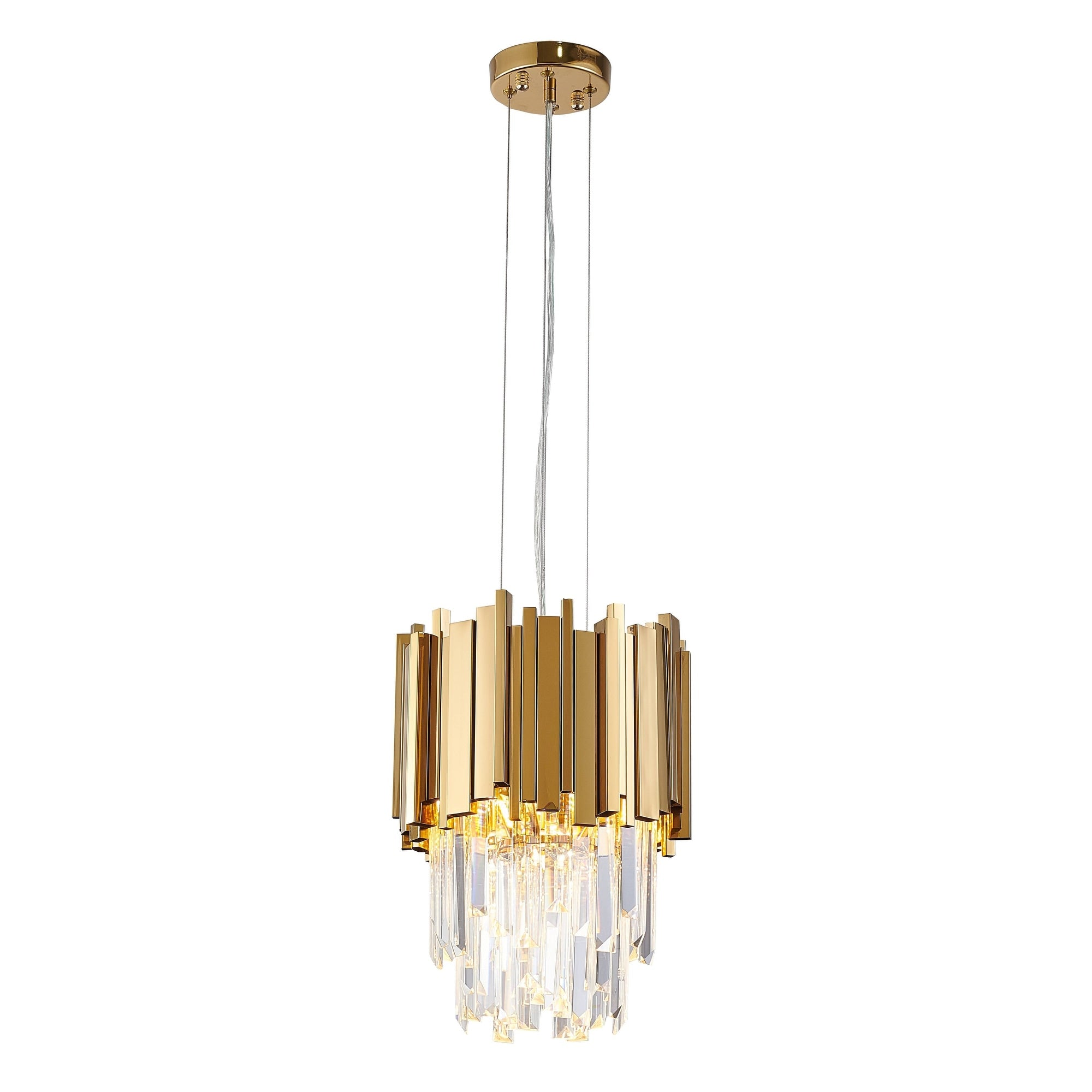 Gold Stainless Steel Single Pendant Lighting With Clear Hanging Crystals