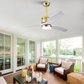 Gold White Wood Ceiling Fan With Remote And Dimmable Light