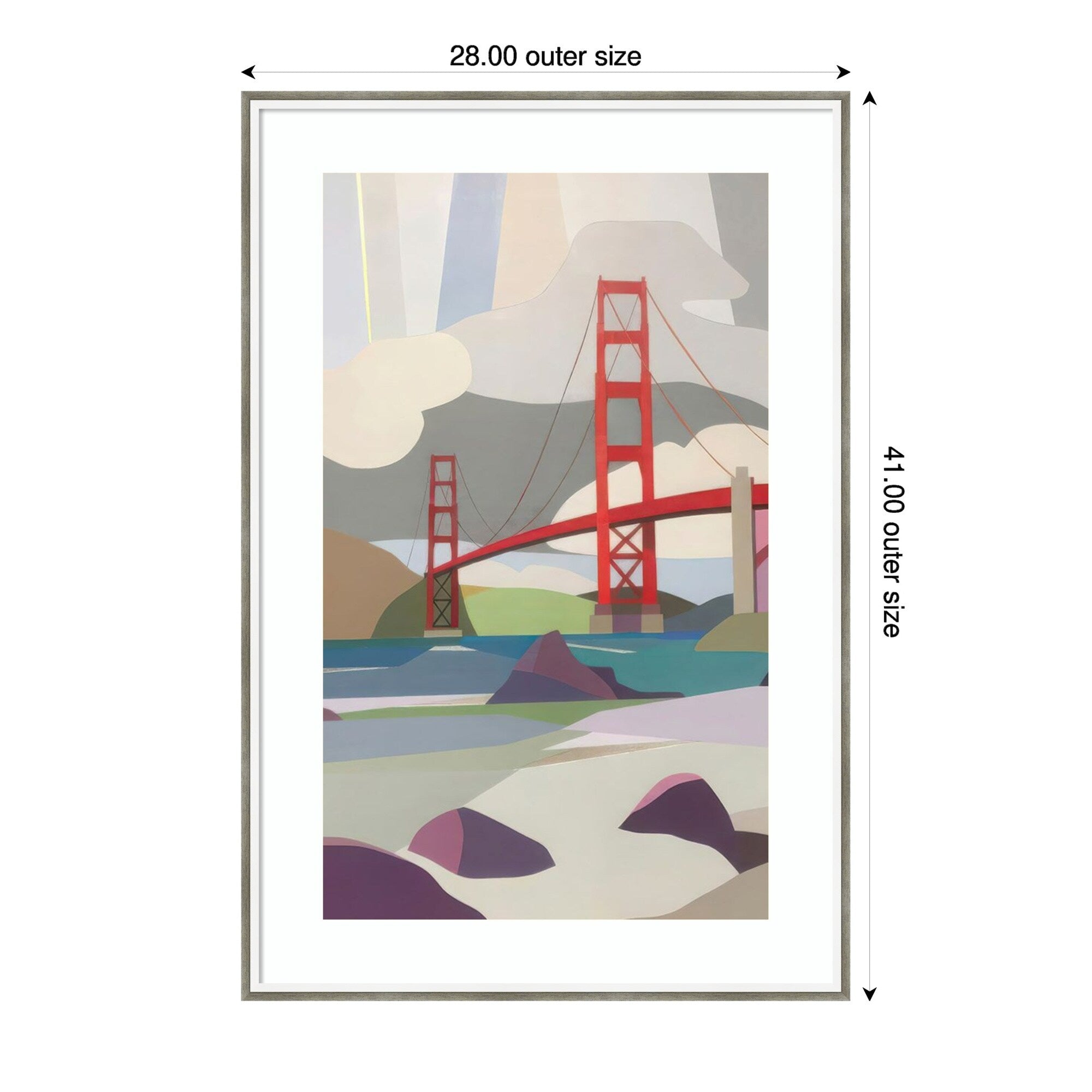 Golden Gate Bridge From Baker Beach By Melba Browne Wood Framed Wall Art Print Lucie Silver White