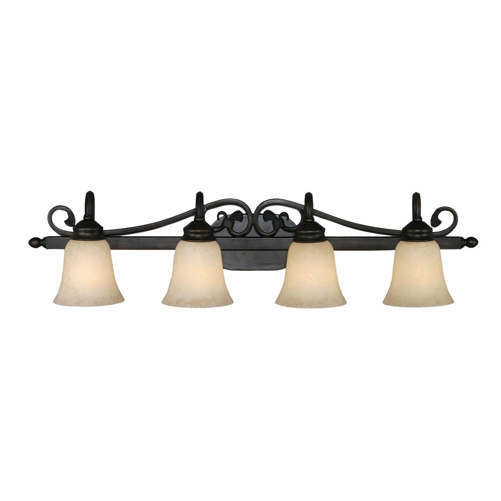 Golden Lighting Belle Meade Rubbed Bronze 4 Light Bath Vanity With Tea Stone Glass