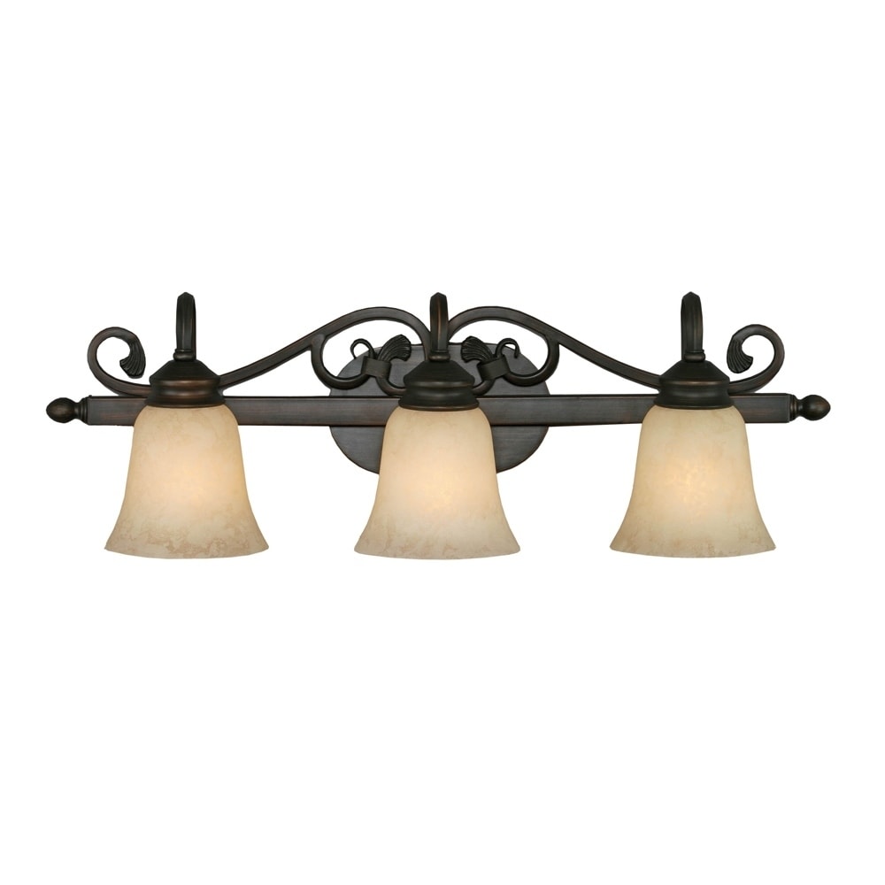 Golden Lighting Belle Meade Rubbed Bronze Steel And Tea Stone Glass 3 Light Bath Vanity Light