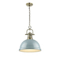Golden Lighting Duncan 1 Light Aged Brass Pendant With Chain And A Seafoam Shade