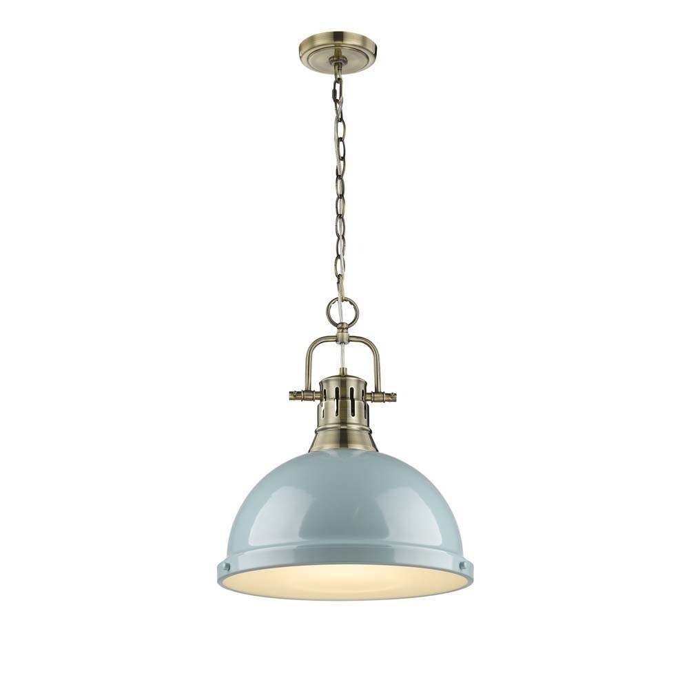 Golden Lighting Duncan 1 Light Aged Brass Pendant With Chain And A Seafoam Shade
