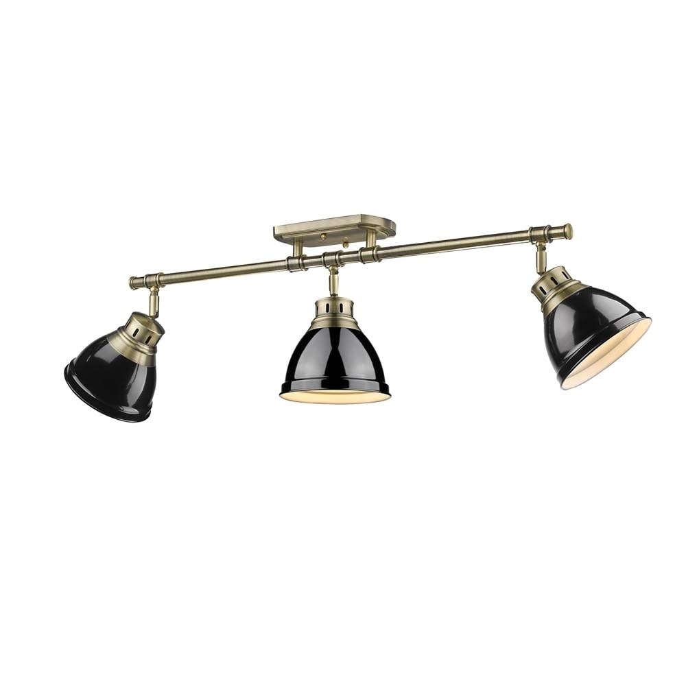 Golden Lighting Duncan 3 Light Semi Flush Aged Brass Black Shades Track Light Fixture