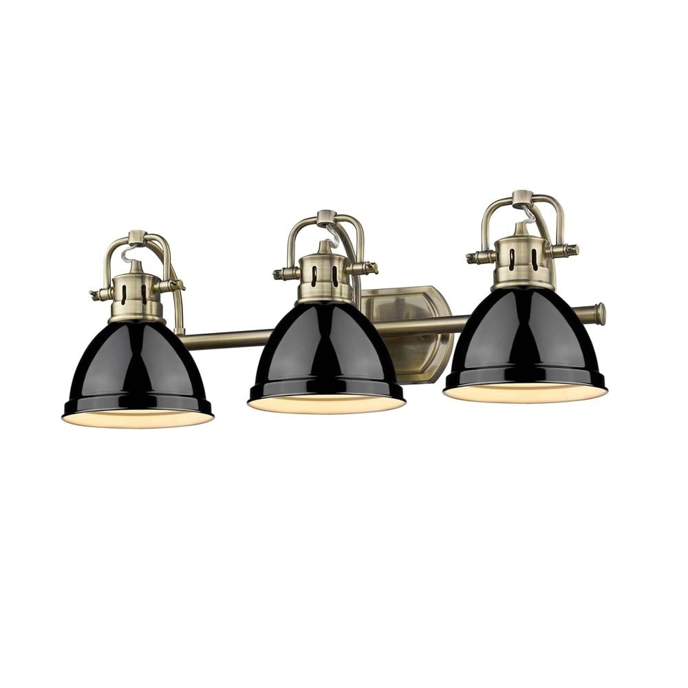 Golden Lighting Duncan Aged Brass 3 Light Bath Vanity With Black Shades