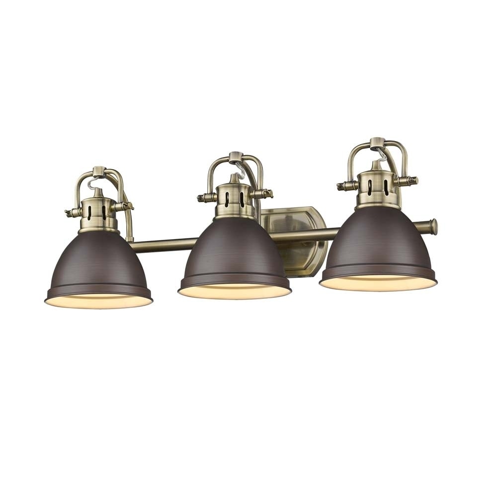 Golden Lighting Duncan Aged Brass Finish Steel Rubbed Bronze Shades 3 Light Bath Vanity Fixture