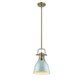 Golden Lighting Duncan Aged Brass Rod Seafoam Shade Small Pendant