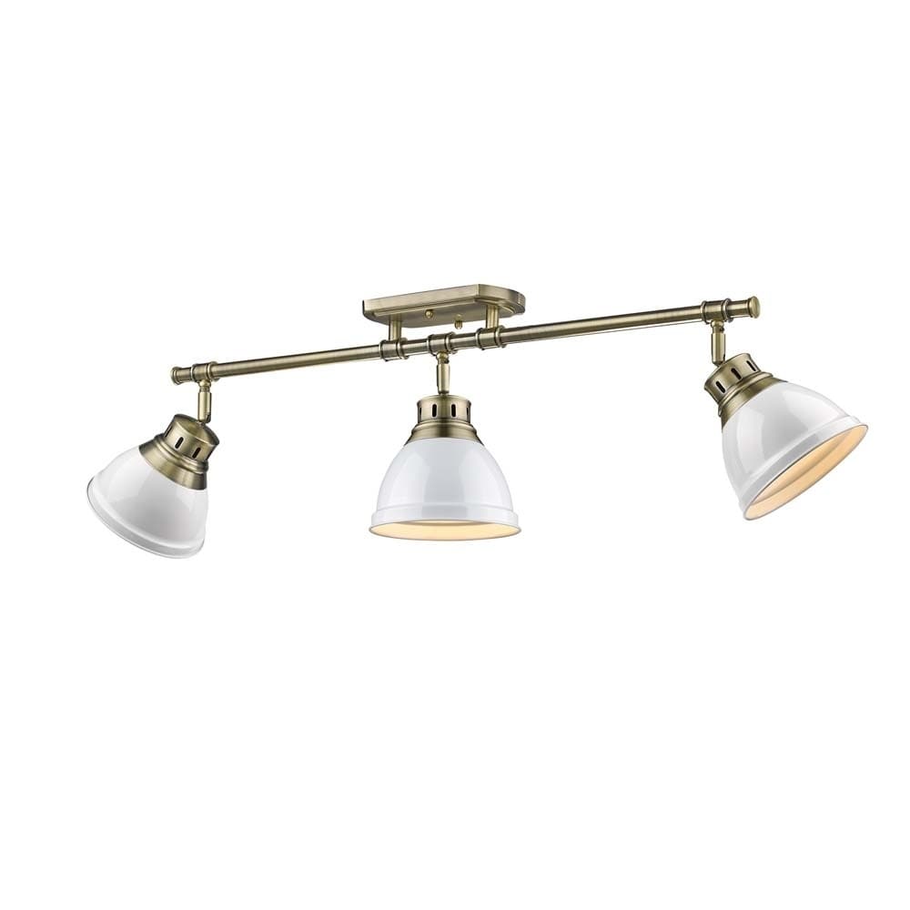 Golden Lighting Duncan Aged Brass Colored Steel 3 Light Semi Flush Track Light With White Shades