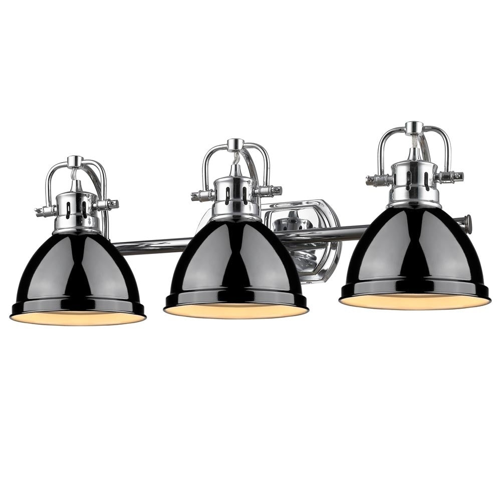 Golden Lighting Duncan Chrome 3 Light Bath Vanity With Black Shades