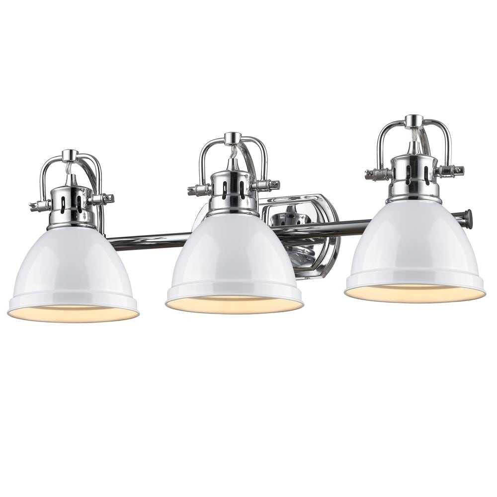 Golden Lighting Duncan Chrome 3 Light Bath Vanity With White Shades