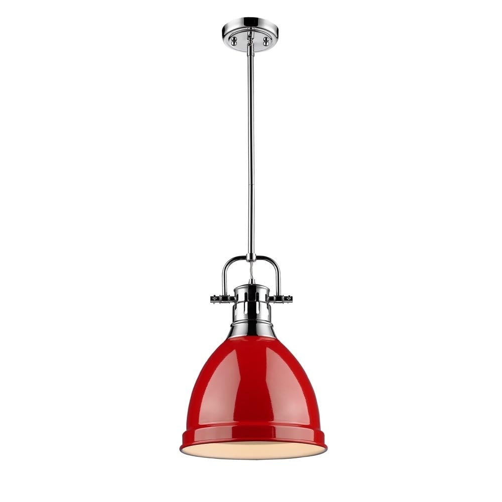 Golden Lighting Duncan Chrome Rod Red Shade Small Pendant