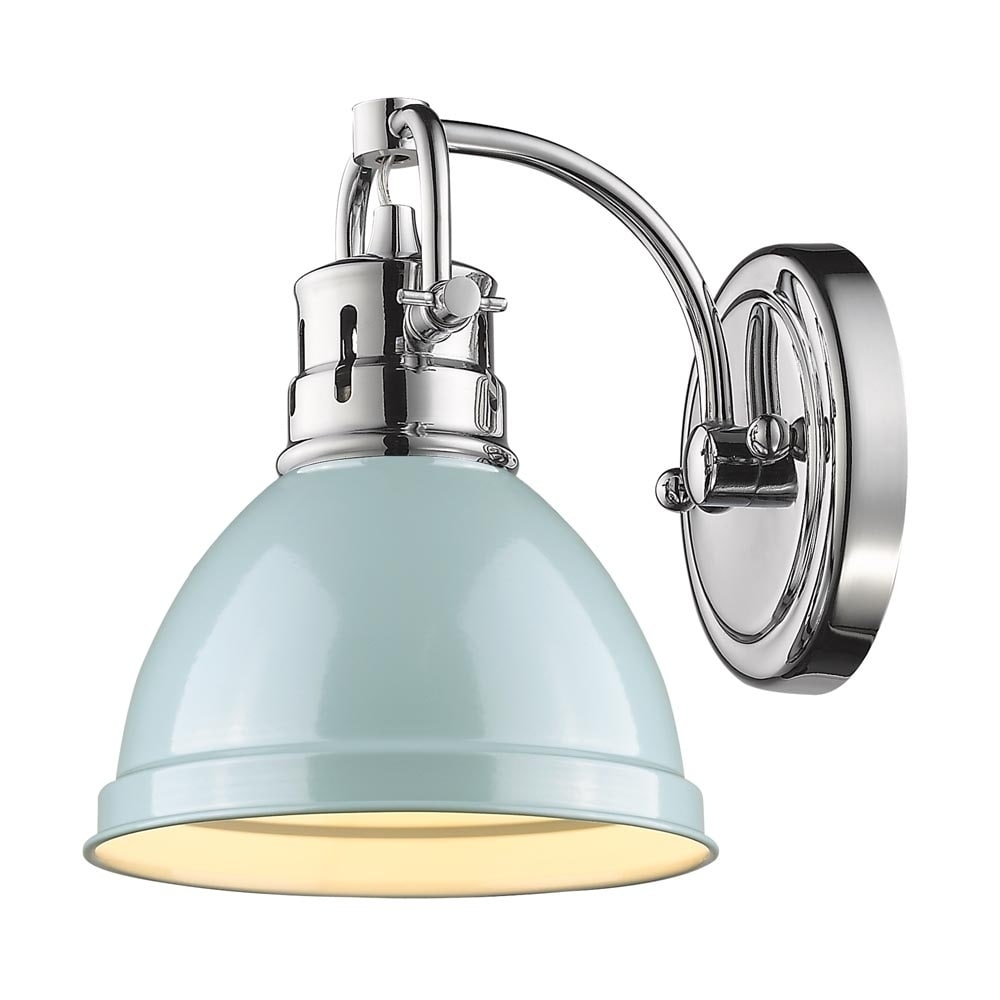 Golden Lighting Duncan Chrome With Seafoam Shade 1 Light Bath Vanity Fixture