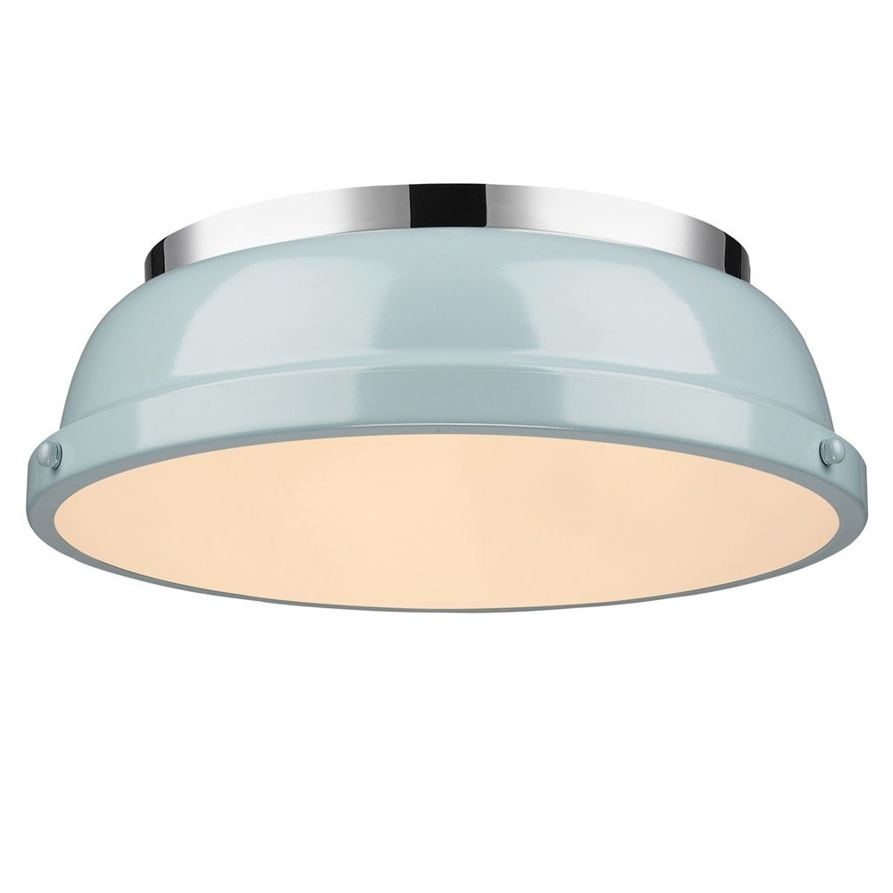 Golden Lighting Duncan Chrome With Seafoam Shade 14 Inch Flush Mount Light Fixture