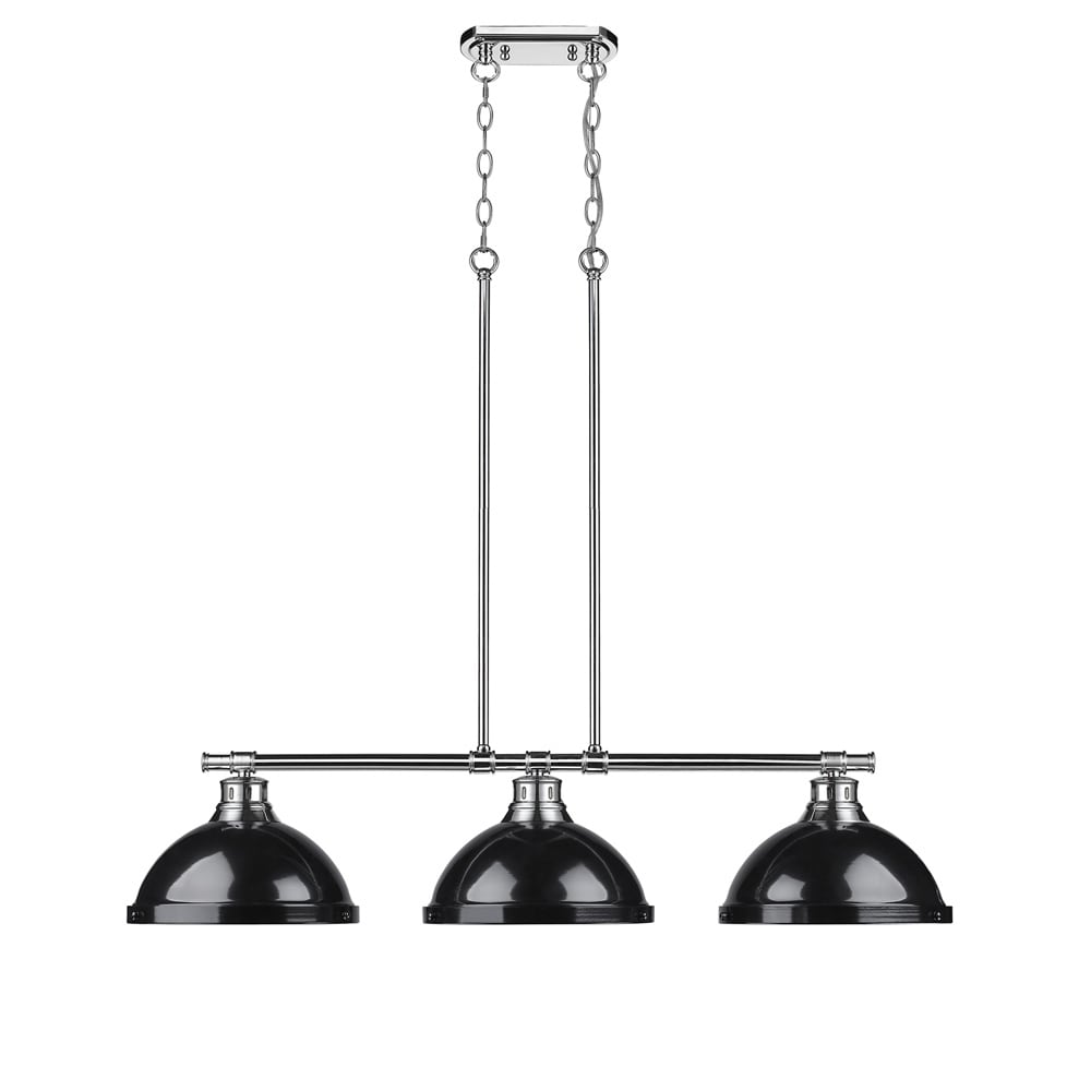 Golden Lighting Duncan Chrome With Black Shades 3 Light Linear Pendant Light
