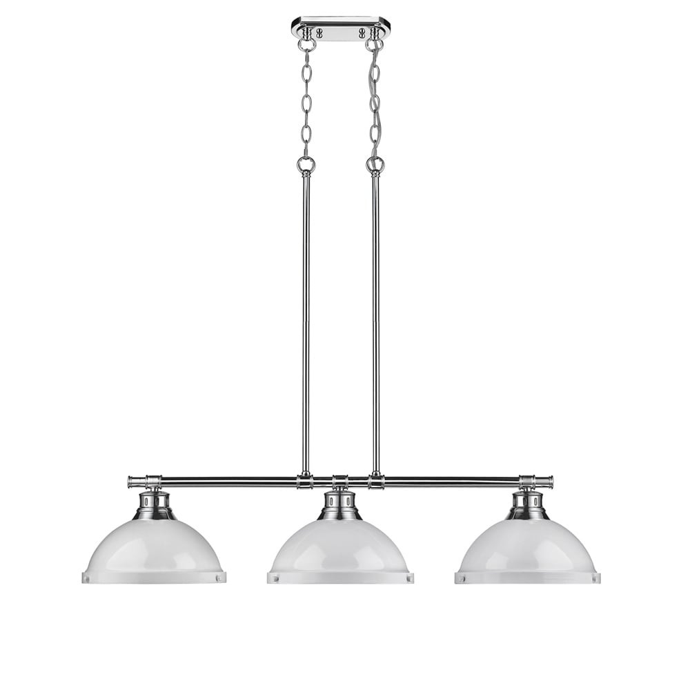 Golden Lighting Duncan Chrome With White Shades Steel 3 Light Linear Pendant