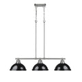 Golden Lighting Duncan Pewter 3 Light Linear Pendant Eith Black Shades