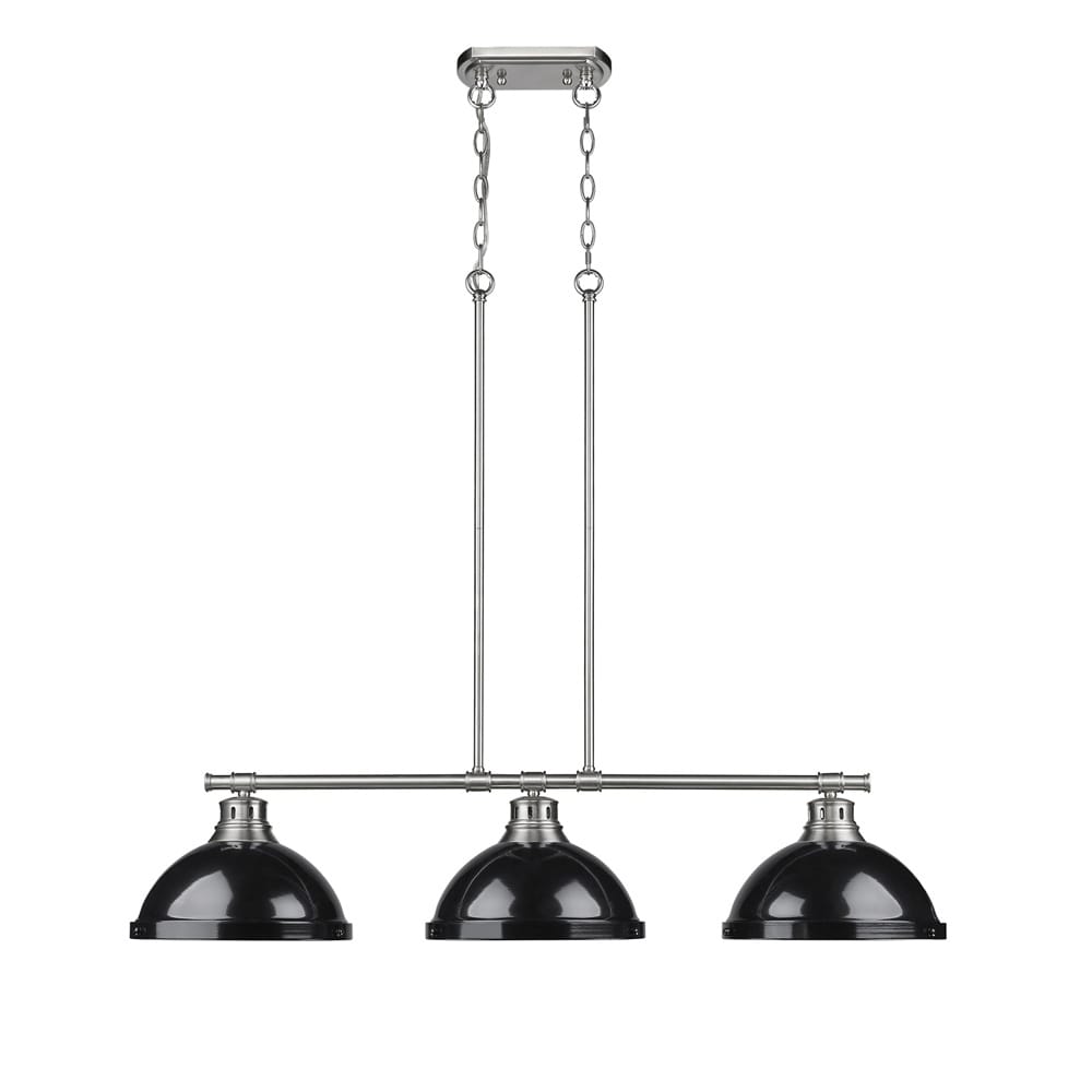 Golden Lighting Duncan Pewter 3 Light Linear Pendant Eith Black Shades