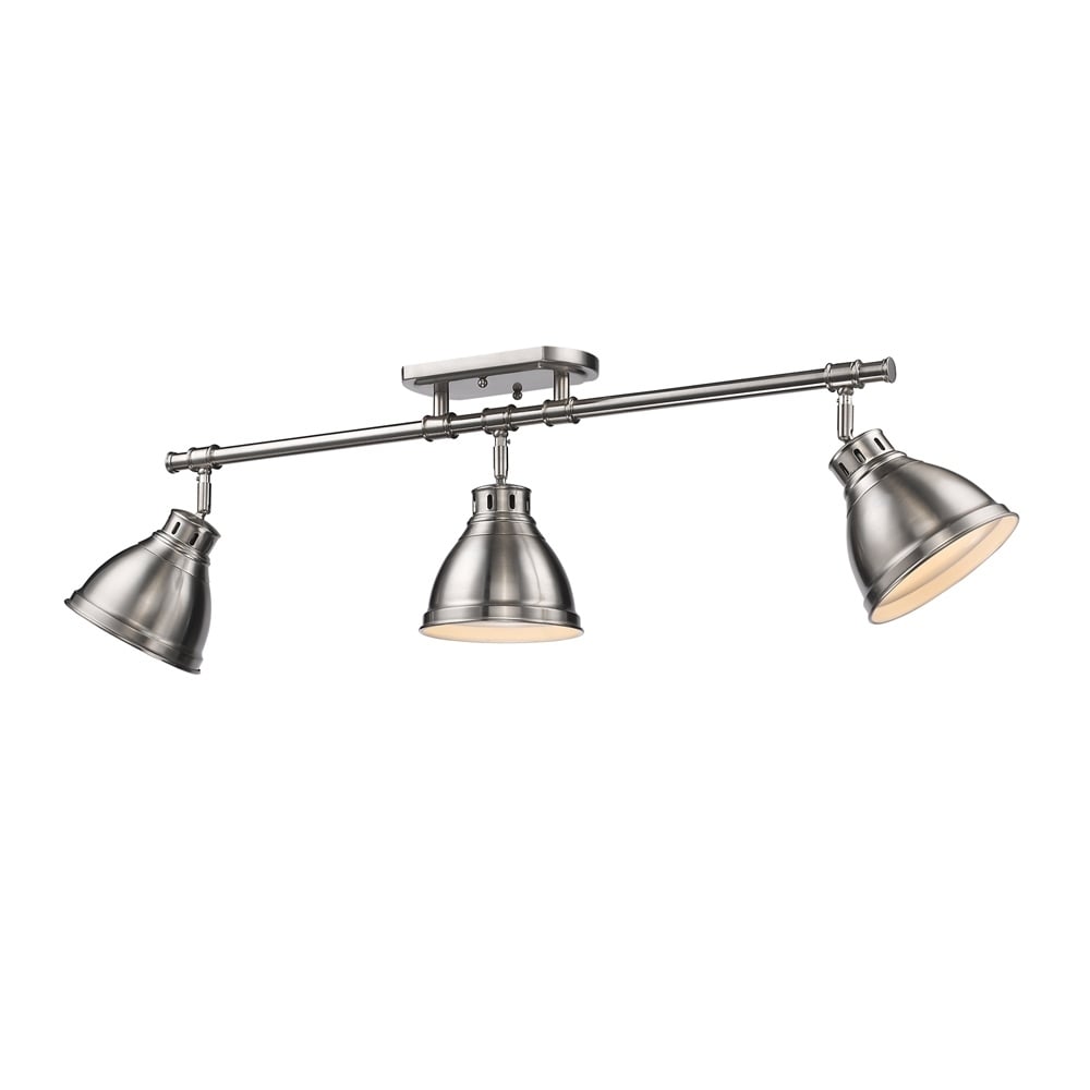 Golden Lighting Duncan Pewter 3 Light Semi Flush Track Light With Pewter Shades