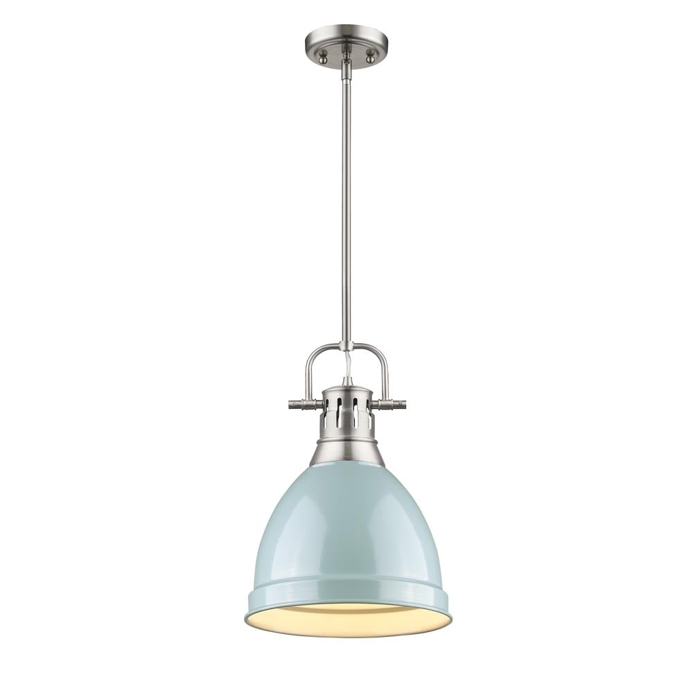 Golden Lighting Duncan Pewter Rod Seafoam Shade Small Pendant