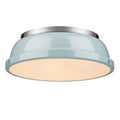 Golden Lighting Duncan Pewter Steel 14 Inch Flush Mount With Seafoam Shade