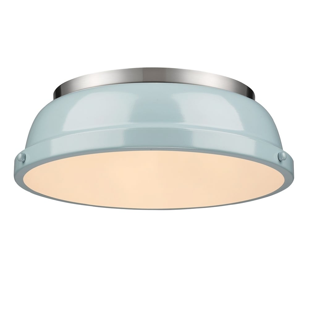 Golden Lighting Duncan Pewter Steel 14 Inch Flush Mount With Seafoam Shade