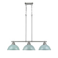 Golden Lighting Duncan Pewter Steel 3 Light Linear Pendant With Seafoam Shades