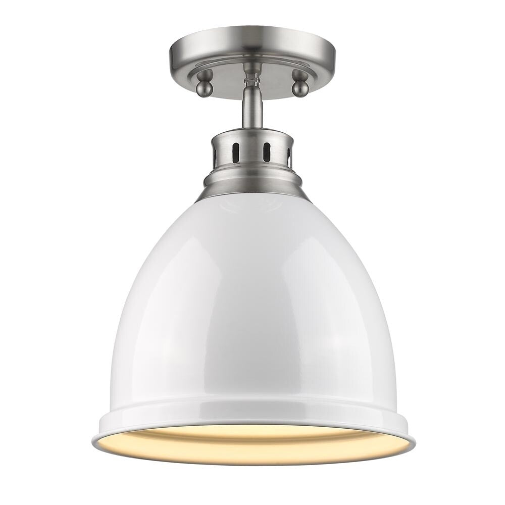 Golden Lighting Duncan Pewter With White Shade Flush Mount Light Fixture