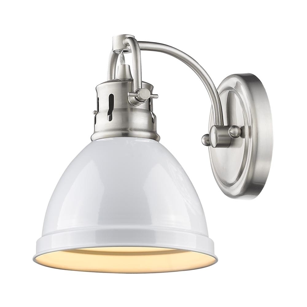 Golden Lighting Duncan Pewter With A White Shade 1 Light Bath Vanity