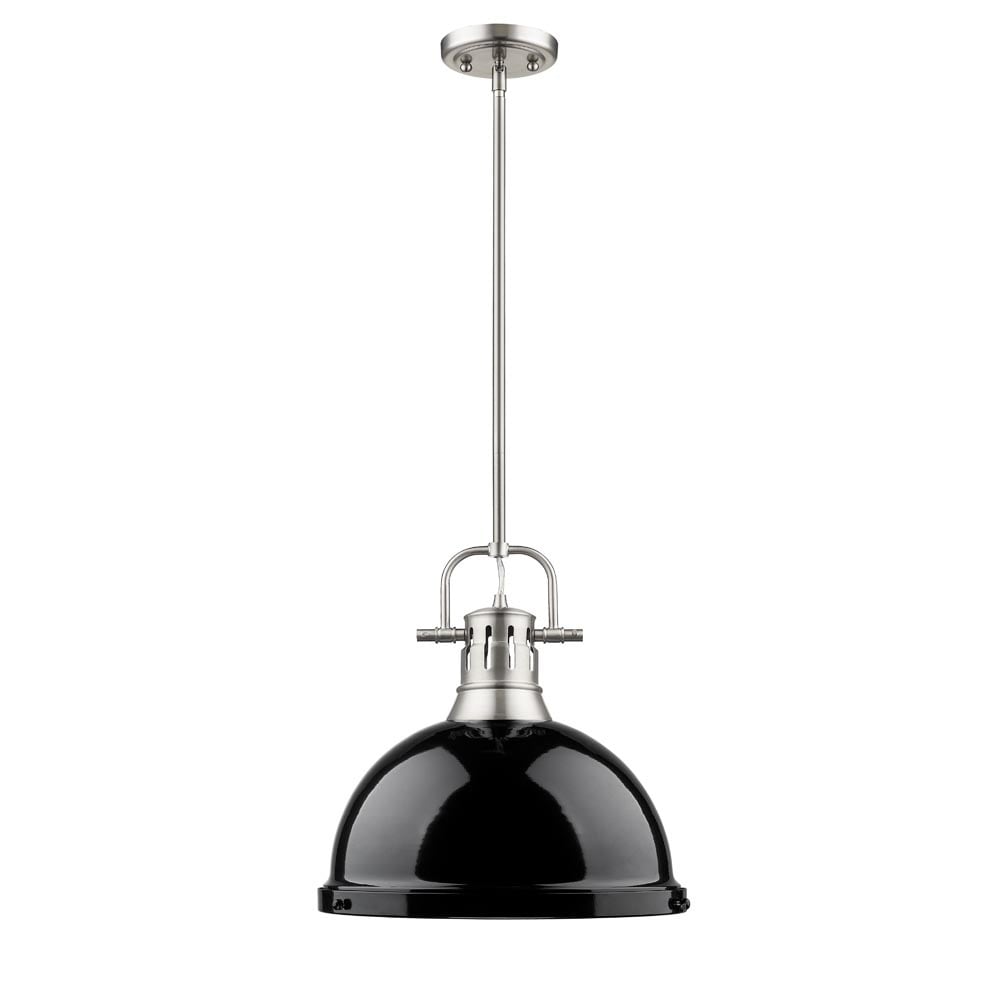 Golden Lighting Duncan Pewter And Black Steel 1 Light Pendant Light With Rod