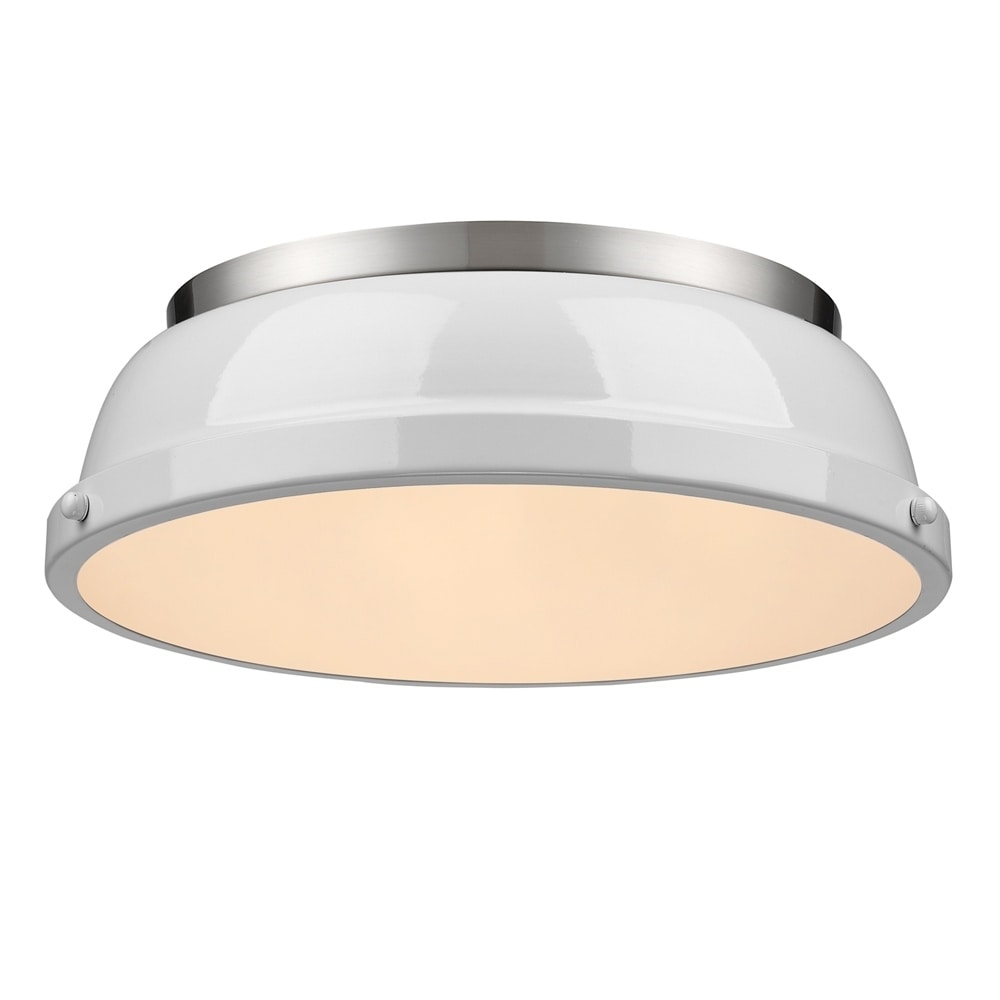Golden Lighting Duncan Pewter And White Steel 14 Inch Flush Mount Light