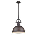 Golden Lighting Duncan Rubbed Bronze Rod And Shade 1 Light Pendant