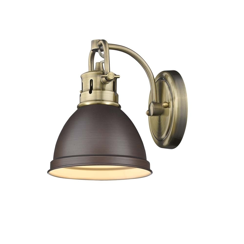 Golden Lighting Duncan Rubbed Bronze Shade And Aged Brass Steel 1 Light Bath Vanity Light
