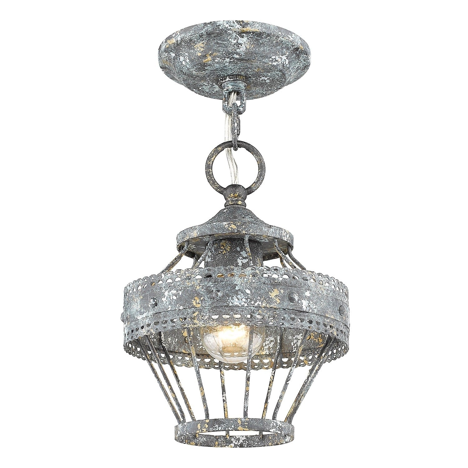 The Gray Barn Pemberley Blue Verde Patina Steel 1 Light Mini Semi Flush Mount