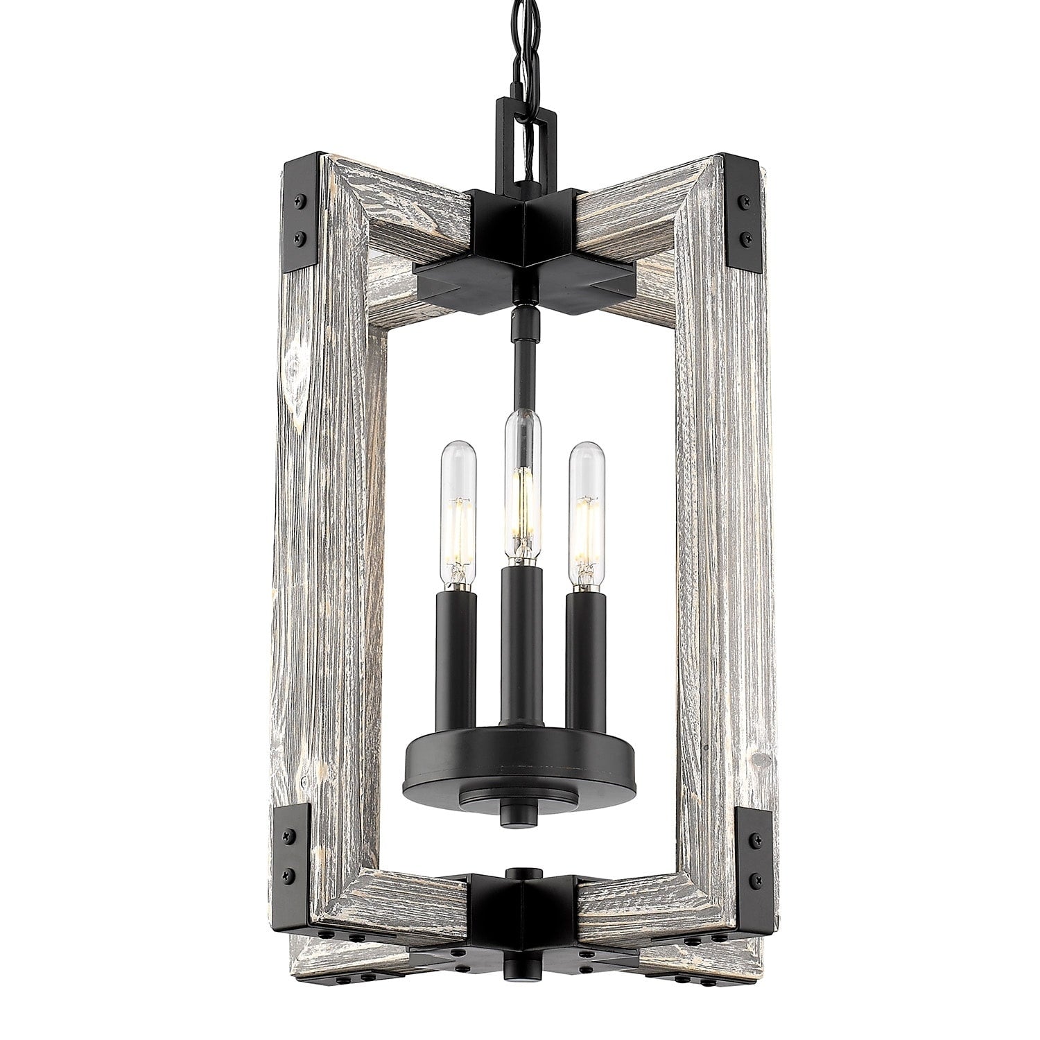 Carbon Loft Barton 3 Light Soft Grey Cedar Wood And Black Steel Pendant