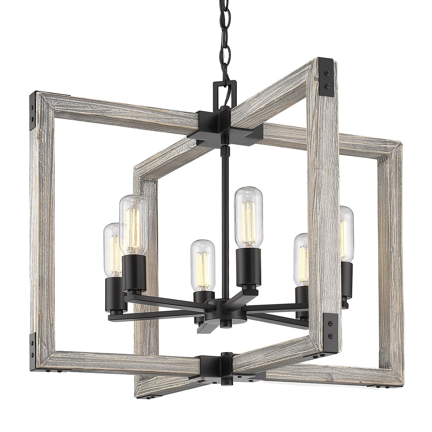 Carbon Loft Barton Black Steel And Wood 6 Light Chandelier