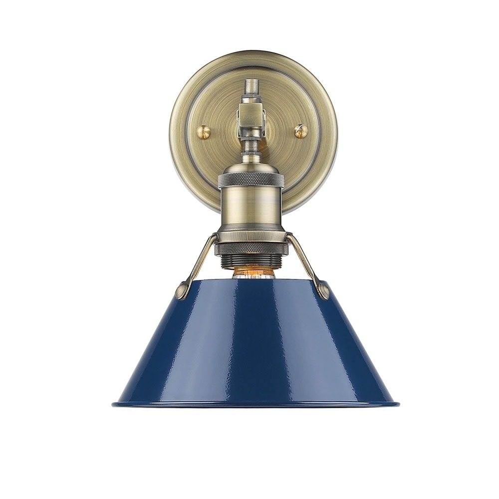 Golden Lighting Orwell 1 Light Aged Brass Bath Vanity Light With Navy Blue Shade