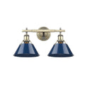 Golden Lighting Orwell Ab Aged Brass 2 Light Bath Vanity With Navy Blue Shades
