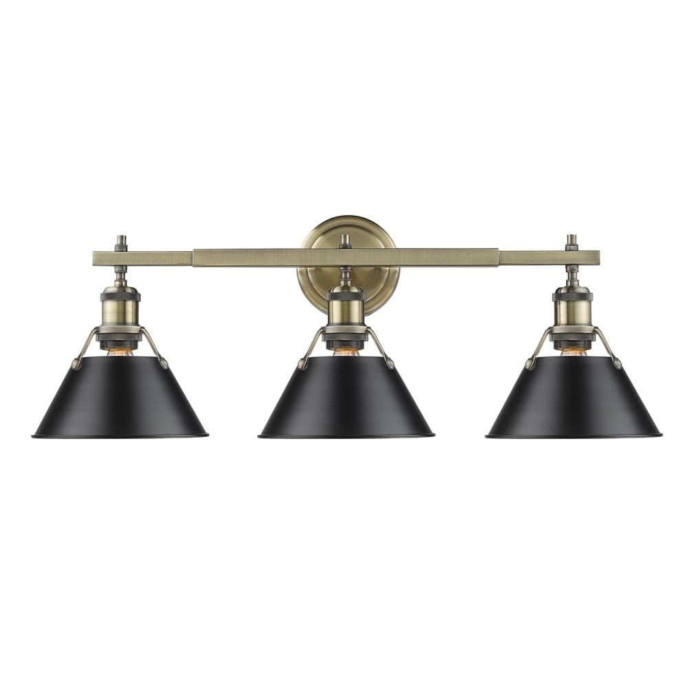 Golden Lighting Orwell Ab Aged Brass Black Shade 3 Light Bath Vanity