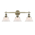 Golden Lighting Orwell Ab Gold Aged Brass Finish Steel Frame 3 Light Bath Vanity Fixture With Opal Glass Shades