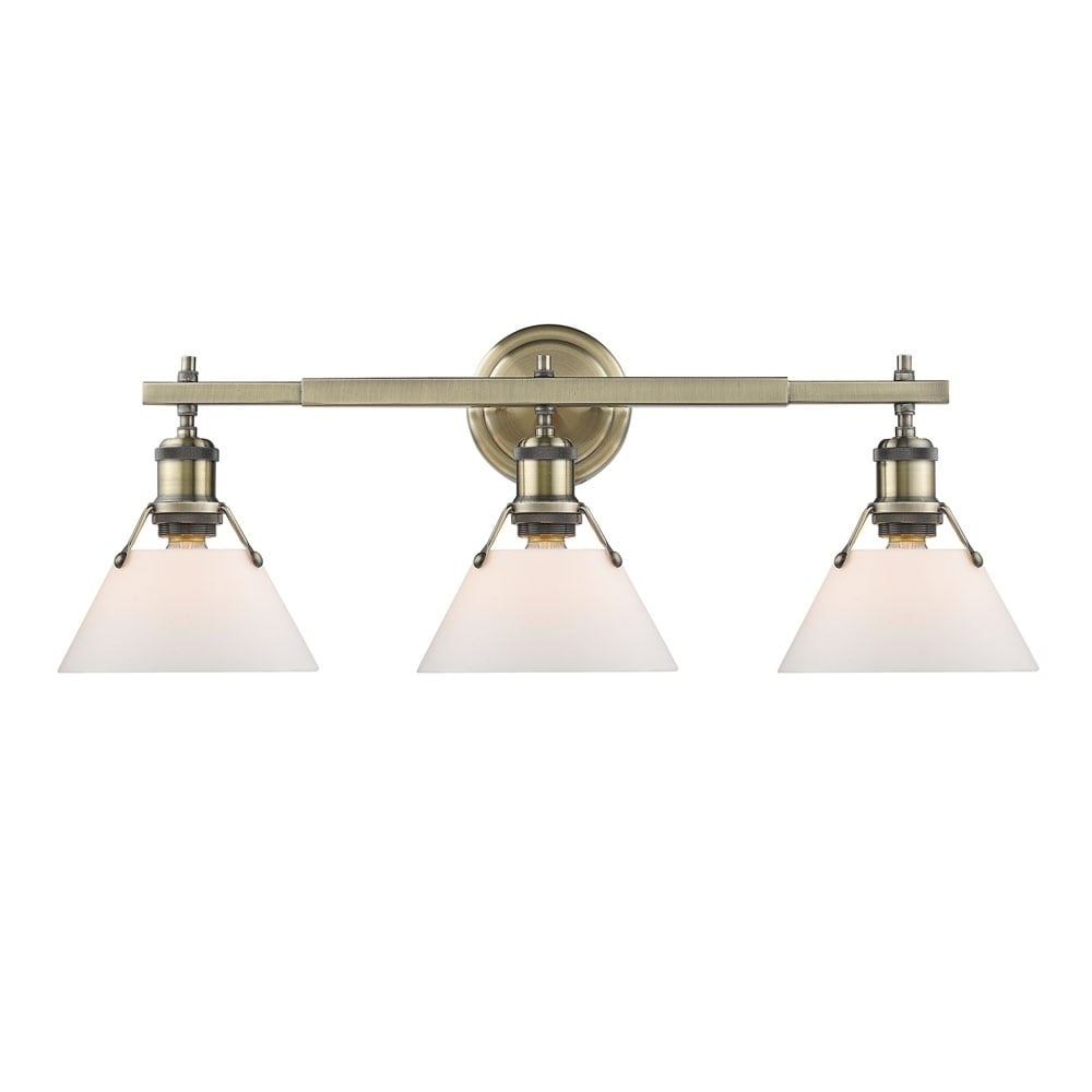 Golden Lighting Orwell Ab Gold Aged Brass Finish Steel Frame 3 Light Bath Vanity Fixture With Opal Glass Shades