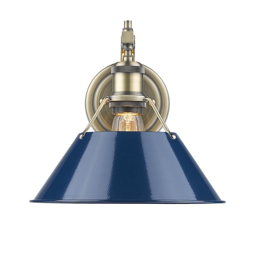 Golden Lighting Orwell Aged Brass Colored Steel 1 Light Wall Sconce With Navy Blue Shade