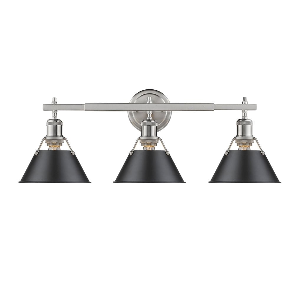 Golden Lighting Orwell Pw 3 Light Pewter Bath Vanity With Black Shade