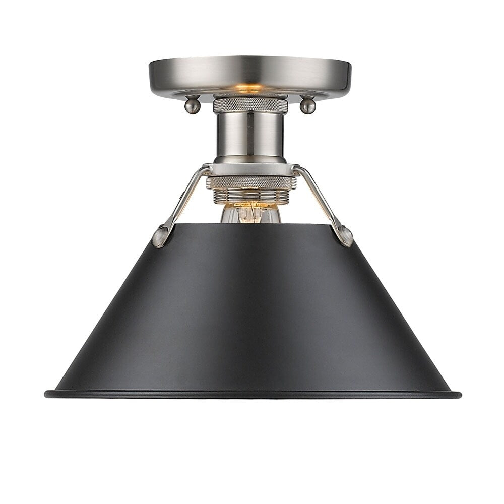 Golden Lighting Orwell Pw Pewter Flush Mount Light Fixture With Black Shade