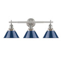 Golden Lighting Orwell Pw Pewter Navy Blue Shades Steel 3 Light Bath Vanity Fixture
