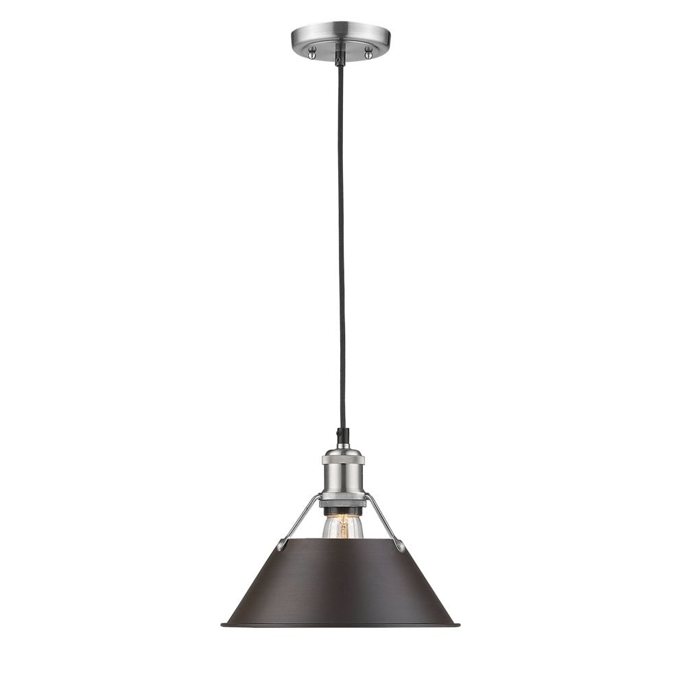 Golden Lighting Orwell Pw Pewter Rubbed Bronze Shade Steel 10 Inch 1 Light Pendant